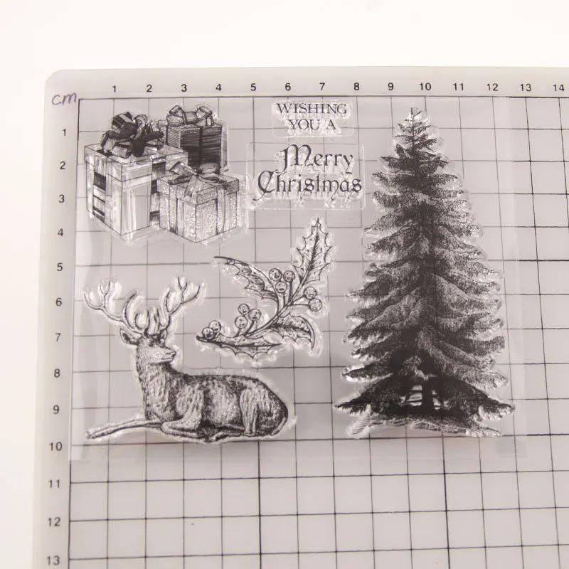 KLJUYP Рождественская елка олень ясные штампы записная книжка ясный штамп Скрапбукинг 1591