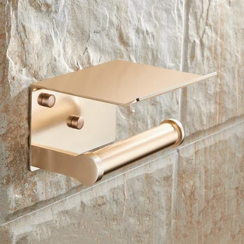 

Toilet Paper Holder with Shelf Wall Mounted Mobile Phone Paper Towel Holder Decorative Bathroom Roll Paper Holder Gold