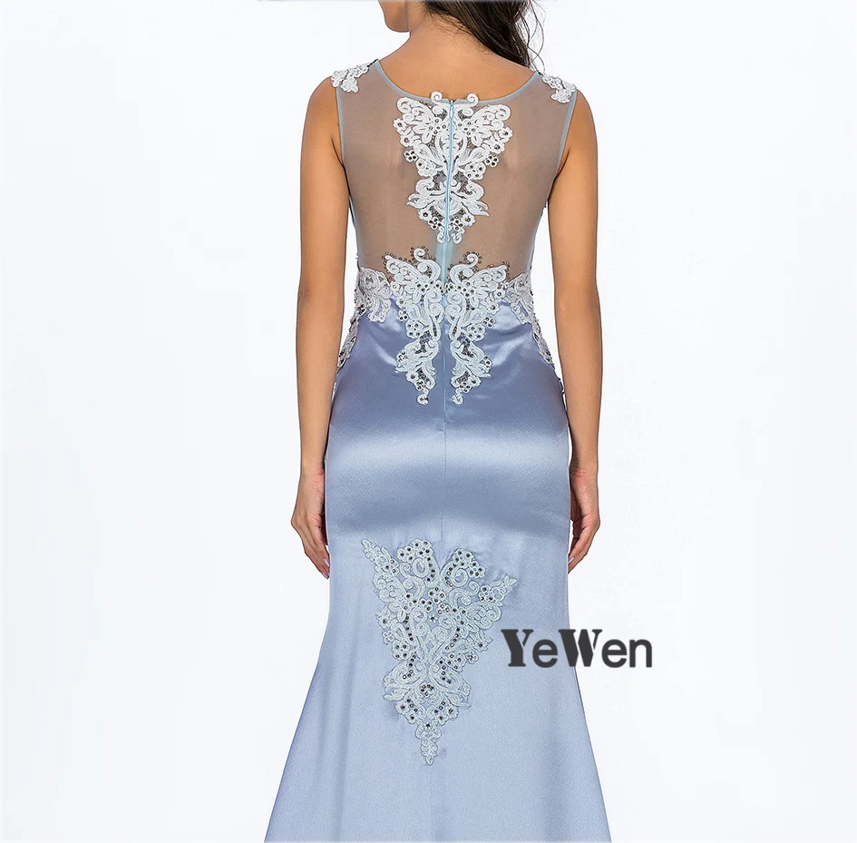Синие атласные элегантные платья для выпускного Vestido de fiesta тюль без спинки без рукавов Печать Вечерние платья Длинные плюс размер YM20023