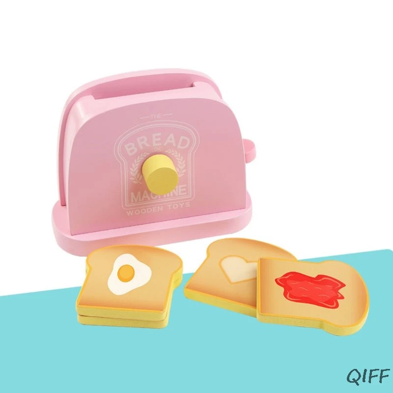 1Set Pretend Play Wooden Toy Children Play House Toast Bread Machine Kitchen Puzzle Building Block Toy