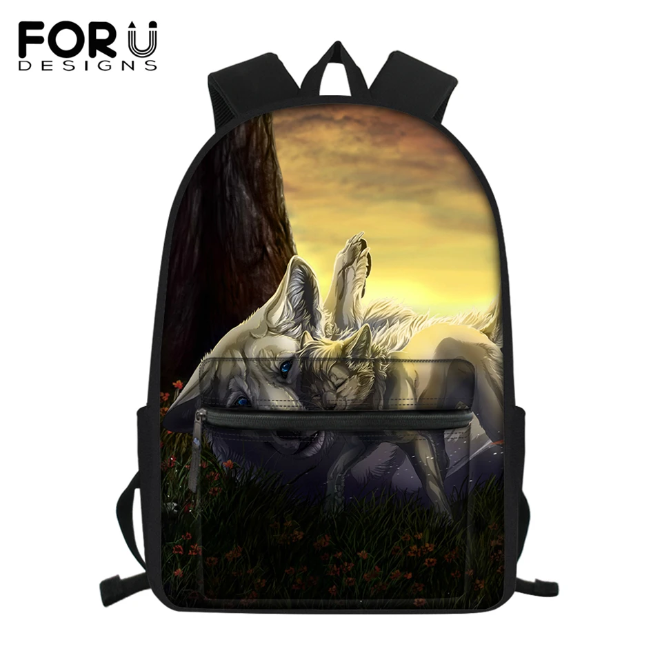 FORUDESIGNS модный подростковый наплечный холщовый рюкзак с рисунком "Fantasy Wolf", детские школьные сумки для книг, Мультяшные дорожные сумки для девочек