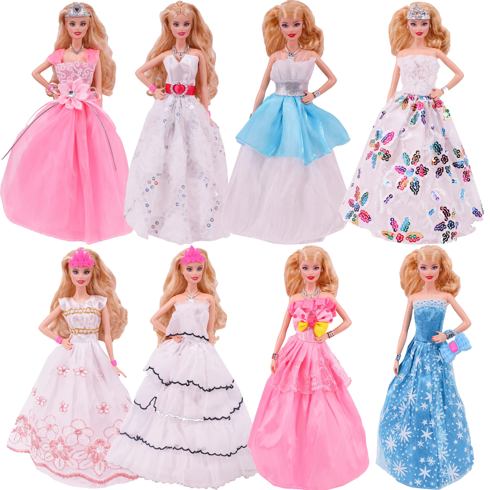 Doll Clothes 5Pcs Handmade Dress Barbies Gowns + Jewelry + Shoes Suitable for 30cm Doll Accessories Diy Gift