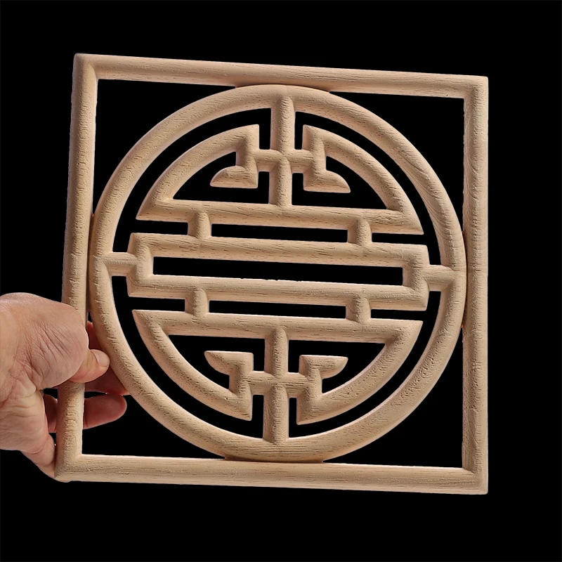 Decorative Wood Appliques Floral Carved Onlay Decal Figurines Home Furniture Door Decor Square