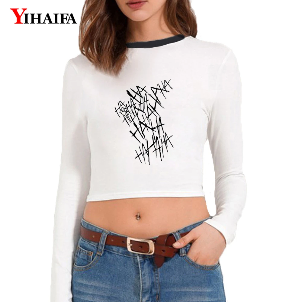 Женский укороченный топ YIHAIFA уличная футболка с длинными рукавами топы буквенным
