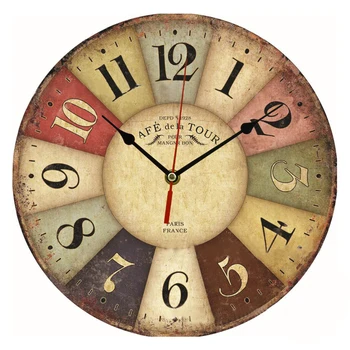 

Hot Creative Wooden Wall Clock Modern European Style Vintage Rustic Shabby Chic Home Office Cafe Decoration Art Large Watch