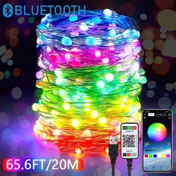 20m USB Festoon LED String Lights Christmas Decoration Copper Wire Fairy Light IP65 For Outdoor 2022 New Year Indoor Room Decor