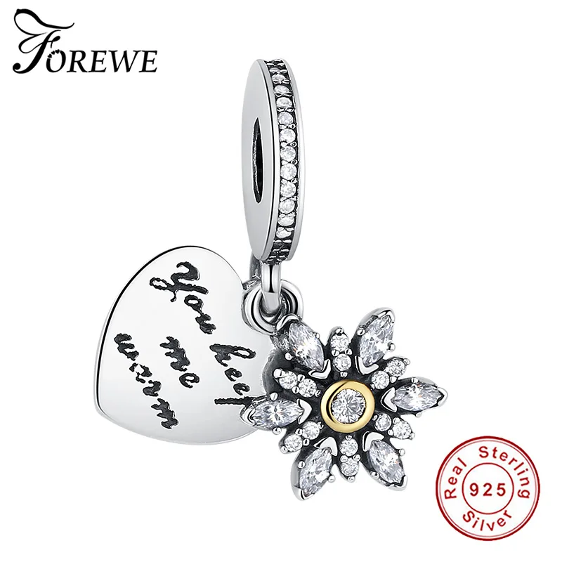 Forever Новое поступление стерлингового серебра 925 пробы винтажная гравировка сердце форма Маргаритка шармы со стразами браслет для украшения подарка