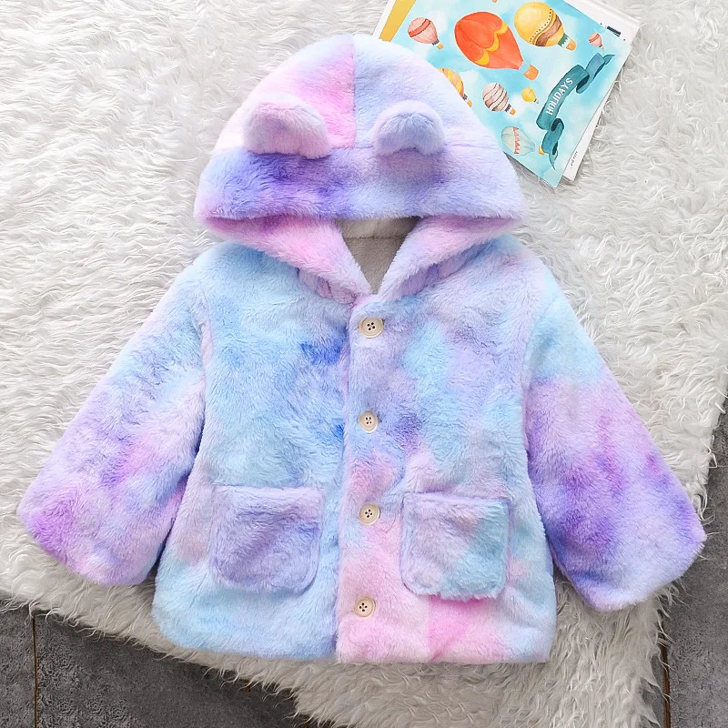 Girls  Coat Winter Colorful Fur Cotton Padded Thicken Warm Coats