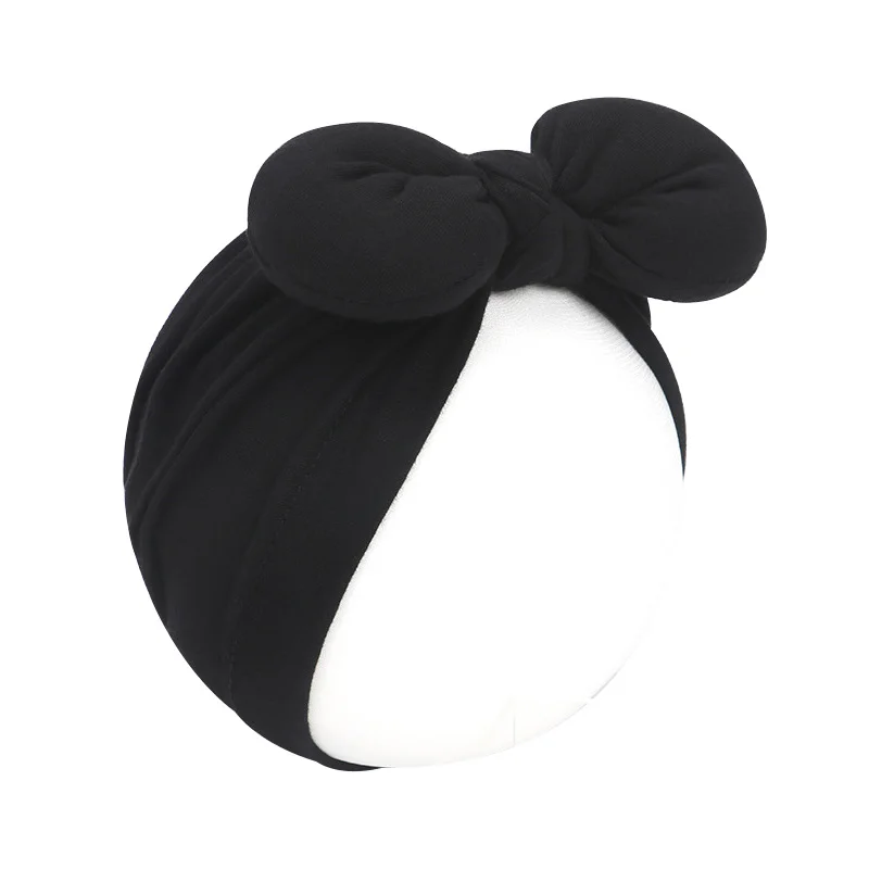 Black Bunny Милая шапочка в горошек для маленьких девочек с бантом, карамельный цвет, детская чалма, кепка для девочек, эластичные Аксессуары для младенцев, 1 шт - Цвет: Black Bunny