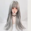 Synthetic Wig Lady Long Gray Highlighting Straight Wig With Bangs For Women Heat-resistant Rose  4
