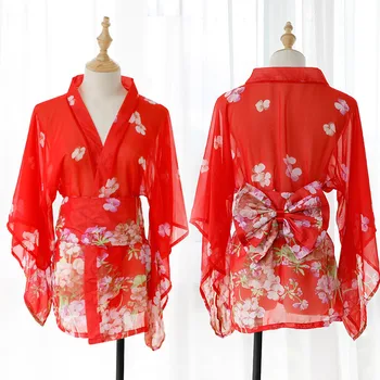 

Women Erotic Underwear Sexy Tempting Cherry Blossoms Cosplay Housemaid Costume Kimono Pajamas