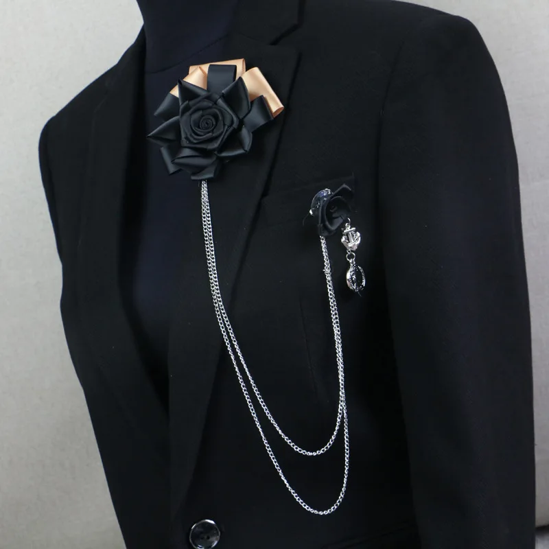 I-Remiel ручная работа корейская роза цветок кисточка черная Брошь Мужская нагрудная булавка значок костюм, воротник рубашки Броши Аксессуары для корсажа - Окраска металла: 3