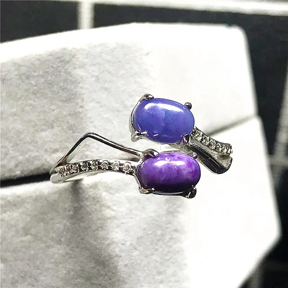 

6mm Natural Purple Sugilite Ring For Woman Lady Man Gift Anticancer Stone Crystal Beads 925 Silver Adjustable Ring Jewelry AAAAA