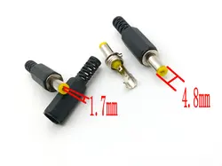 250 piezas, cable de alimentación CC de 4,8x1,7mm, adaptador de conector de enchufe macho de plástico