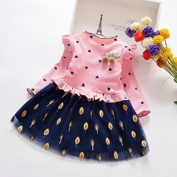 

Explosion 3-9 year old girl baby dress spring and autumn new children fashion dress children floral net yarn stitching doll dres