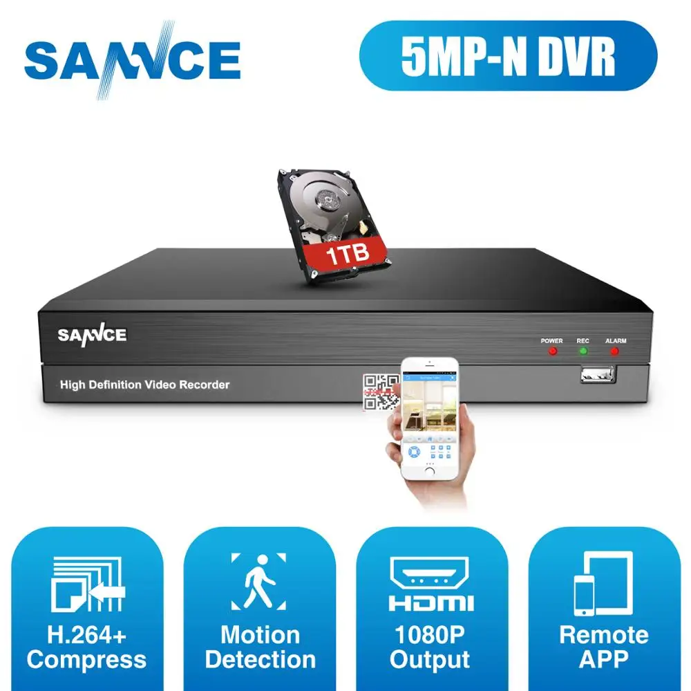 SANNCE 8CH 5MP N супер HD CCTV DVR H.264 + цифровой видеорегистратор для 2mp/3mp/5MP Anolog