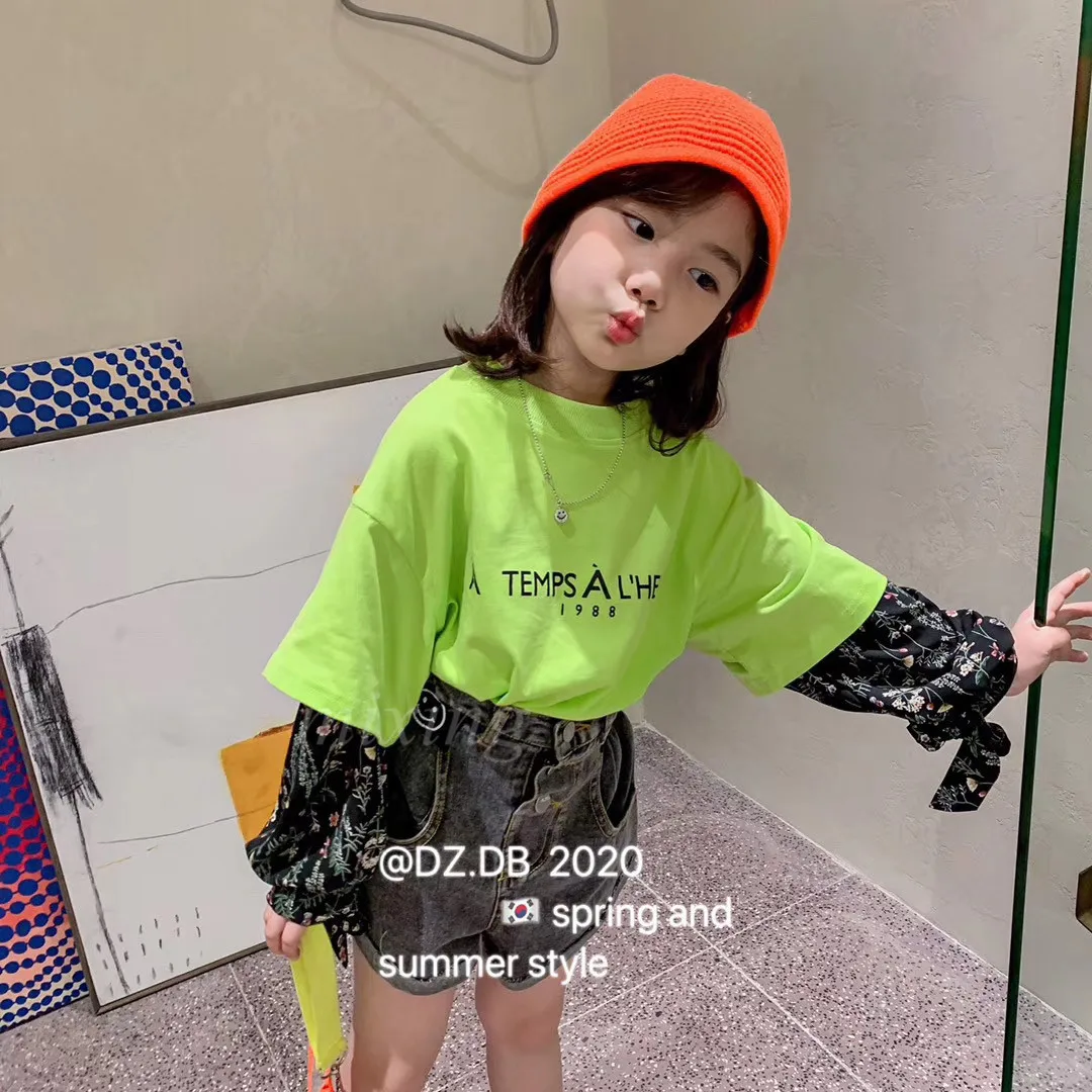 

2020 spring new children's sweater children stitching thin section t-shirt little girl fashion tide