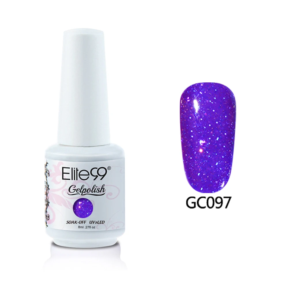 N-GC097-8ML Elite99 8 мл Алмазный Блеск Цвет ногтей гель краски Лак блестящие узоры для ногтей с блестками гель лак удаляющийся замачиванием Светодиодный УФ-гель для ногтей - Цвет: N-GC097-8ML