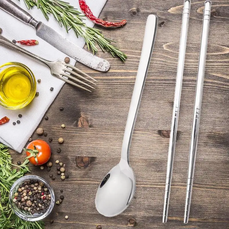 Chopsticks Spoon Stainless Steel Tableware Set Kitchen Accessories Travel Home Party Dinner Set