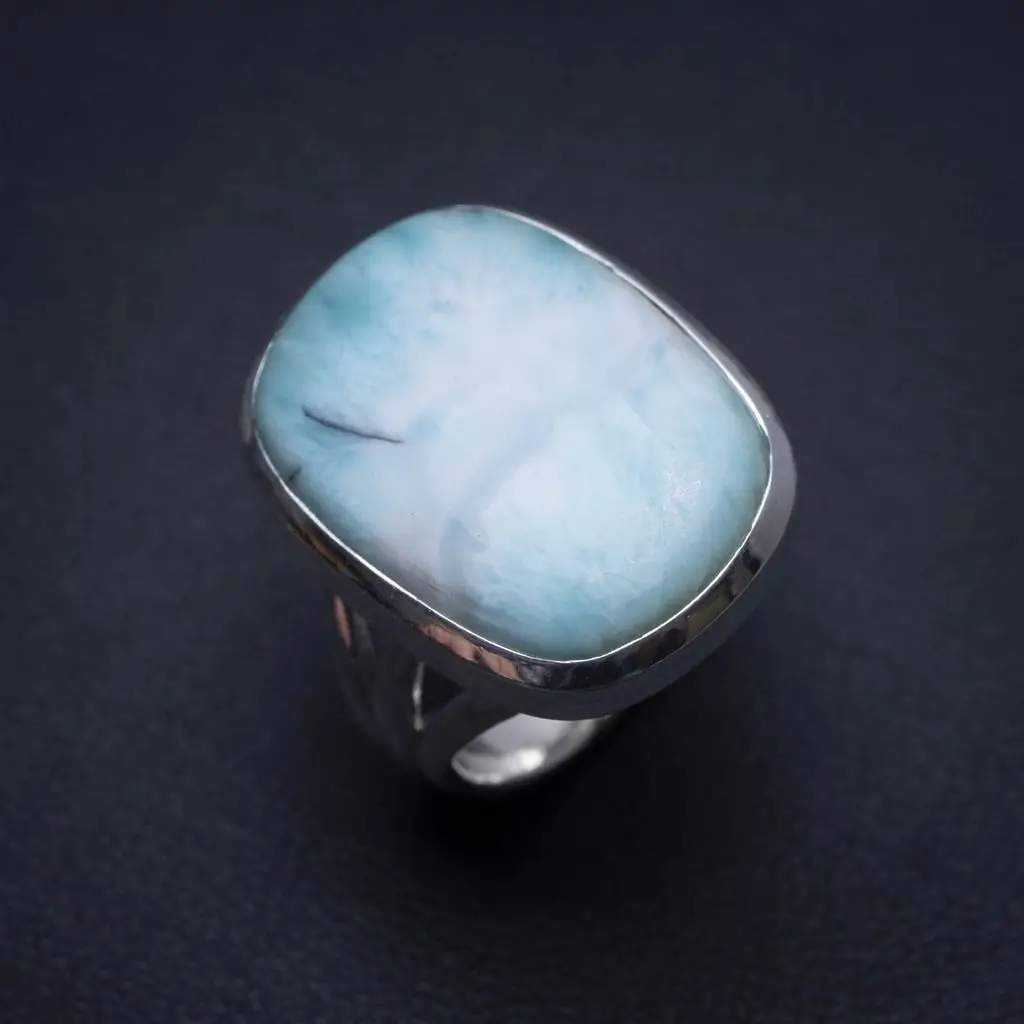 Натуральное Caribbean Larimar Ручной Работы Бохо 925 пробы Серебряное кольцо, Размер 6,25 S3097