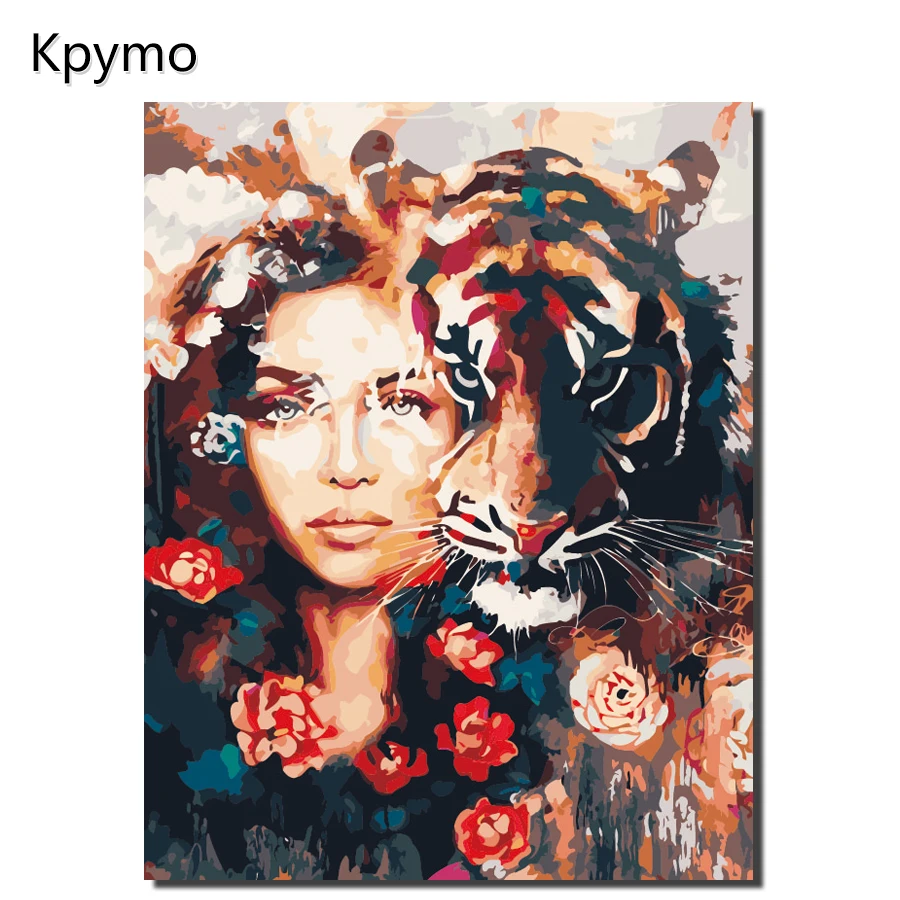 Kpymo красота тигр живопись по номерам рамки цвет цифры картины домашний декор