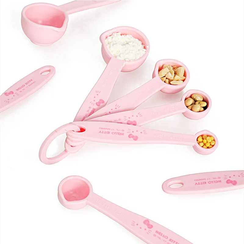 

4 Pcs/set Hello Kitty Pink Double scale Measuring spoon food grade PP plastic Gram Measuring Spoon kitchen baking tools