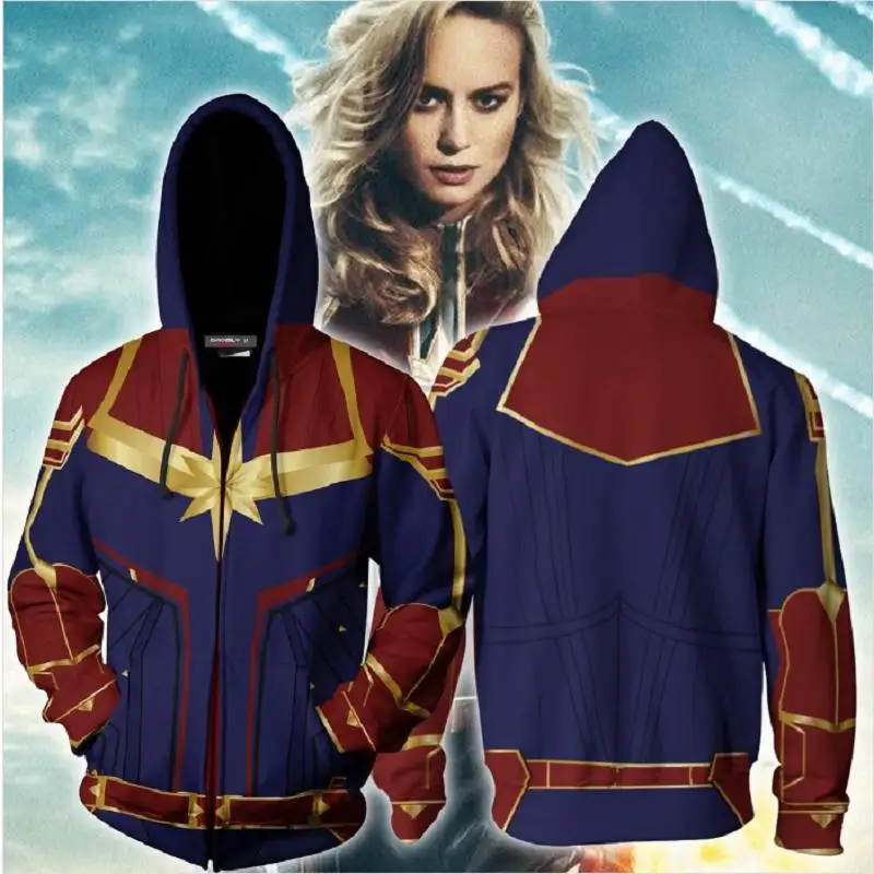 Captain Marvel Cosplay New Look Zip Up Hoodie Jacket
