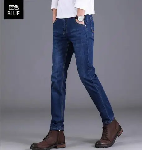 8010 blue Новые модные мужские джинсы деловые повседневные Стрейчевые узкие джинсы классические брюки, джинсовые штаны мужские черные синие эластичные облегающие - Цвет: 8010 blue