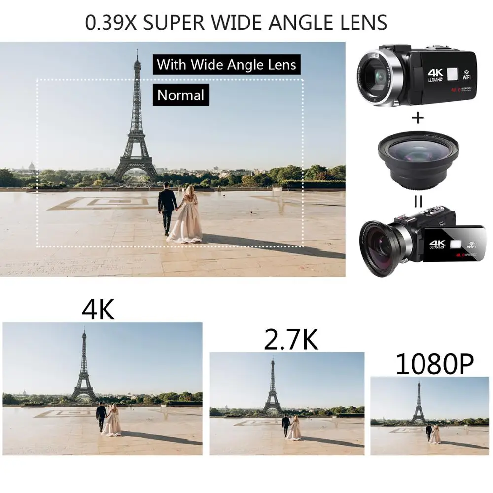 Real 4K Video Camera with Lens Hood WiFi Night