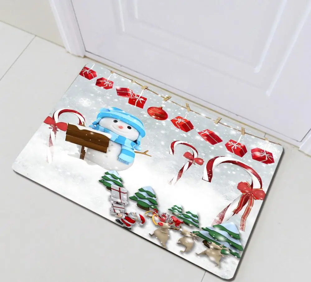 Only MAT-60X40CM Красивый Рождественский Снеговик зима Рождество мультфильм печать ванная комната Декор водонепроницаемый ткань наборы занавесок для душа 12 Крючки коврик для ванной - Цвет: Only MAT-60X40CM