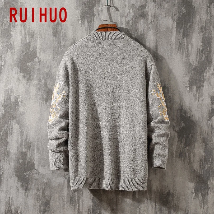RUIHUO Chinese Kirin Embroidery Winter Sweater Men Pullover Winter Coat Men Sweater Winter Coat Mens Sweaters For Autumn