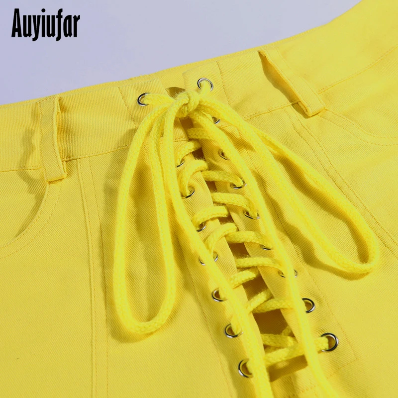 Auyiufar однотонные повседневные штаны для женщин с высокой талией на шнуровке повседневные длинные штаны модные желтые женские прямые брюки