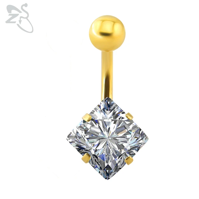 ZS 1 Piece Gold Color Stainless Steel Belly Ring Flower Heart CZ Crystal Navel Belly Button Rings Butterfly Navel Piercings 14G Style 18