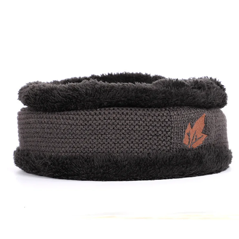 Gray scarf Зимняя вязаная шапка бини теплый шарф с флисовой подкладкой Толстая вязаная шапка с черепом для мужчин и женщин - Цвет: Gray scarf