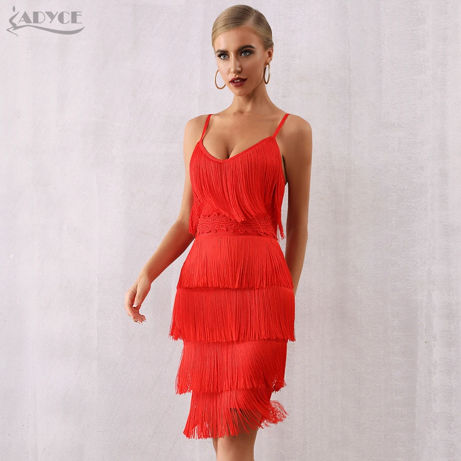 Adyce новое летнее женское Бандажное платье сексуальное с v-образным вырезом и бахромой красное Клубное платье Vestidos элегантные миди вечерние платья знаменитостей