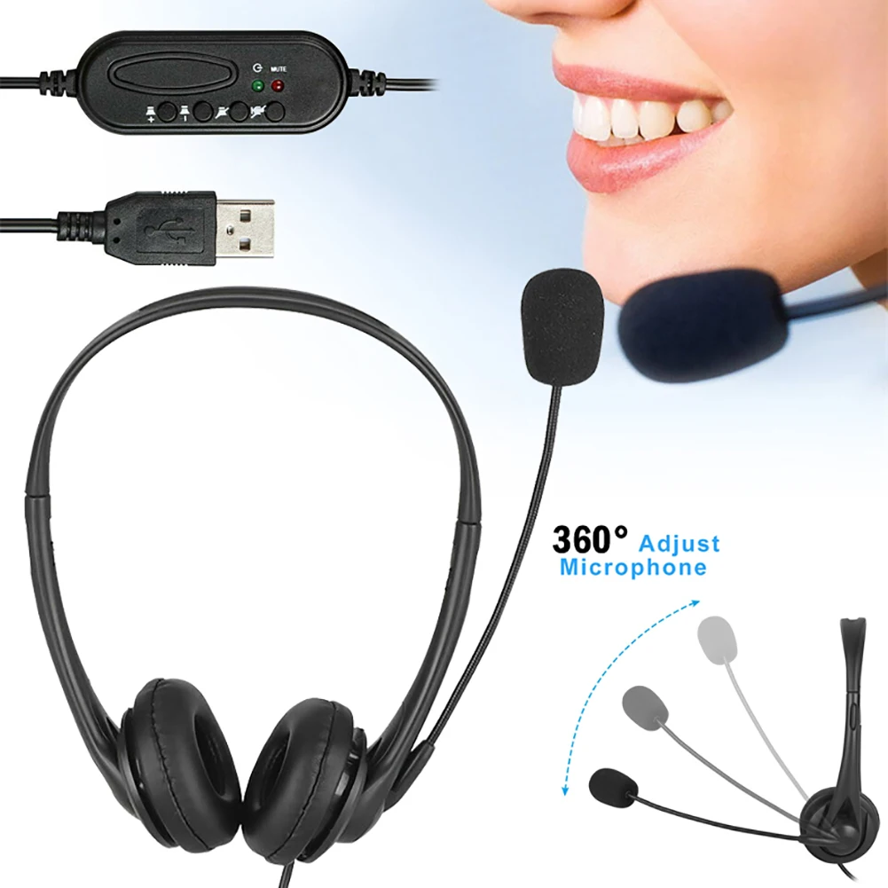 USB Wired Headset Computer Headphone Microphone Noise Reduction Cancelling For PC Laptop Desktop boxes Call Center Lightweight