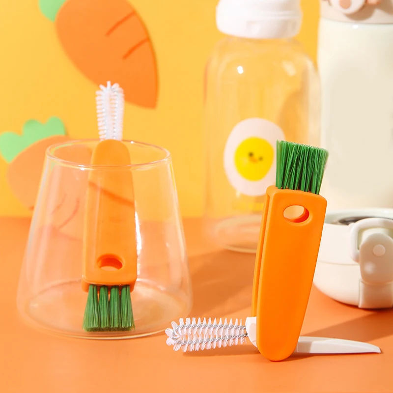 Bottle Cleaning Brush, 3 In 1 Multifunctional Cute Carrot Cup Lid