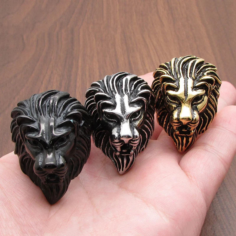 Punk 316L Stainless Steel Silver Color Gold Black Plated King Lion Head Ring Jewelry 4