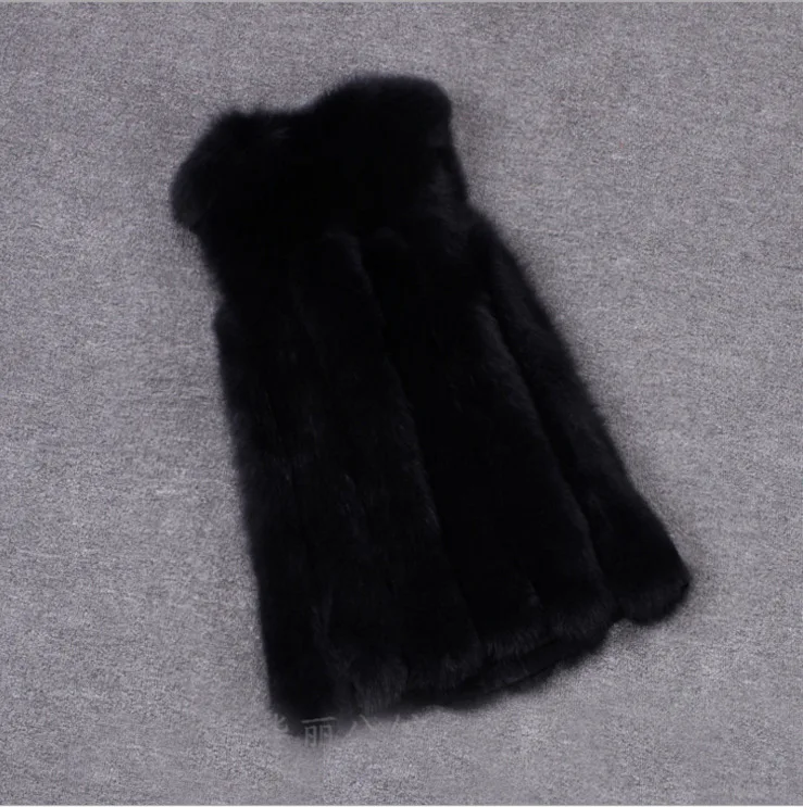 Female 3XL Faux Sliver Fox Fur Vest Women Winter Fashion Medium Long Artifical Fox Fur Vests Woman Warm Fake Fox Fur Coats