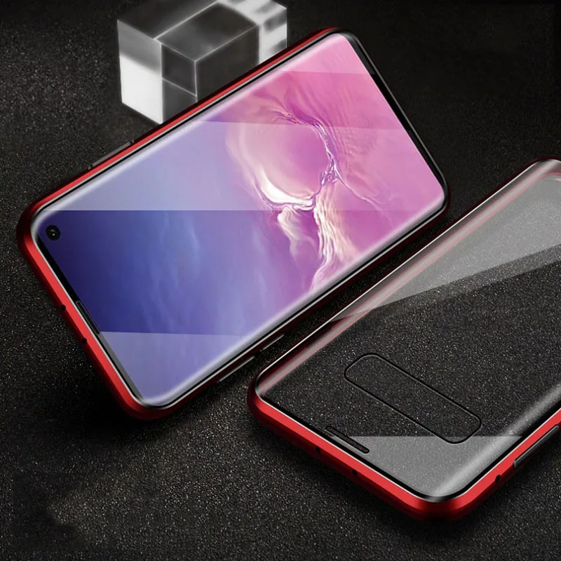 Double Sided Tempered Glass Case For Samsung Galaxy Note 10 Pro 8 9 Plus Metal Frame Magnetic Adsorption Full Cover Mobile Coque | Мобильные