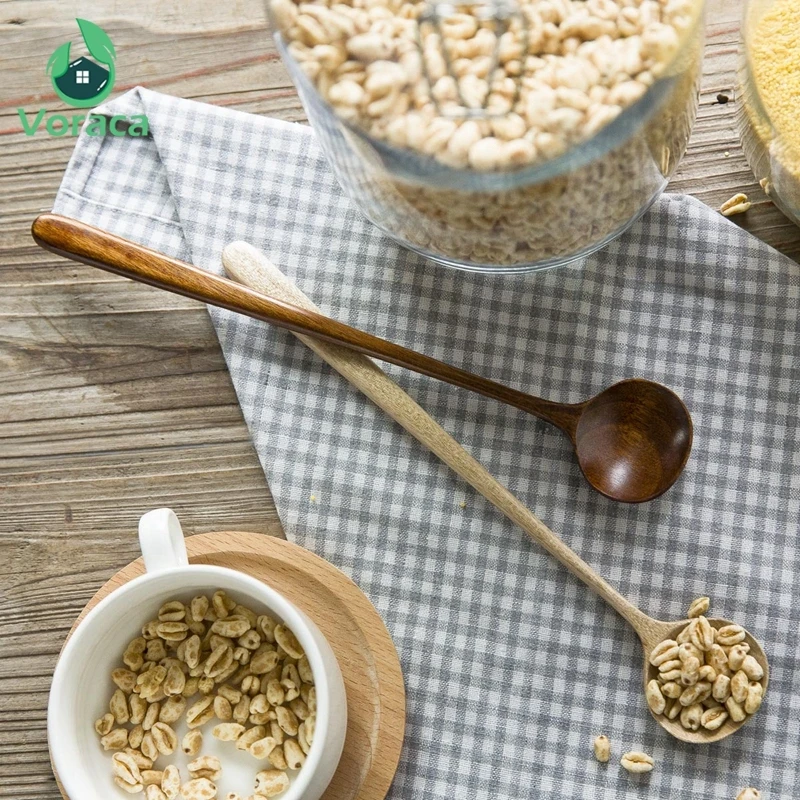 Creative Solid Wood Long Handle Wooden Spoon Korean Sauce Stir Japanese Round Mouth Anti-scalding Hot Pot Stirring Spoons | Дом и сад