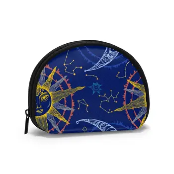 

2020 Man Women Smart Wallet Business Card Wallet Credit Business Mini Card Wallet Sun Moon And Zodiac Navy Blue Print