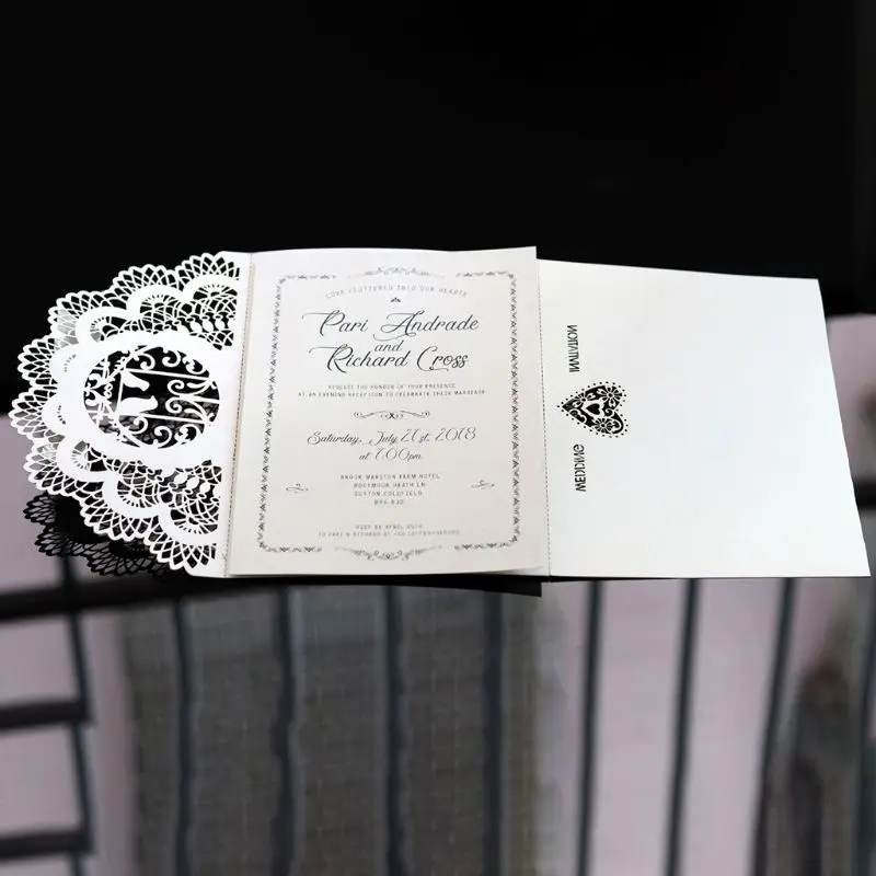 10pcs/set European Style Lace Wedding Greeting Invitation Card Cover Laser Cut Engagement Party Supplies E65B