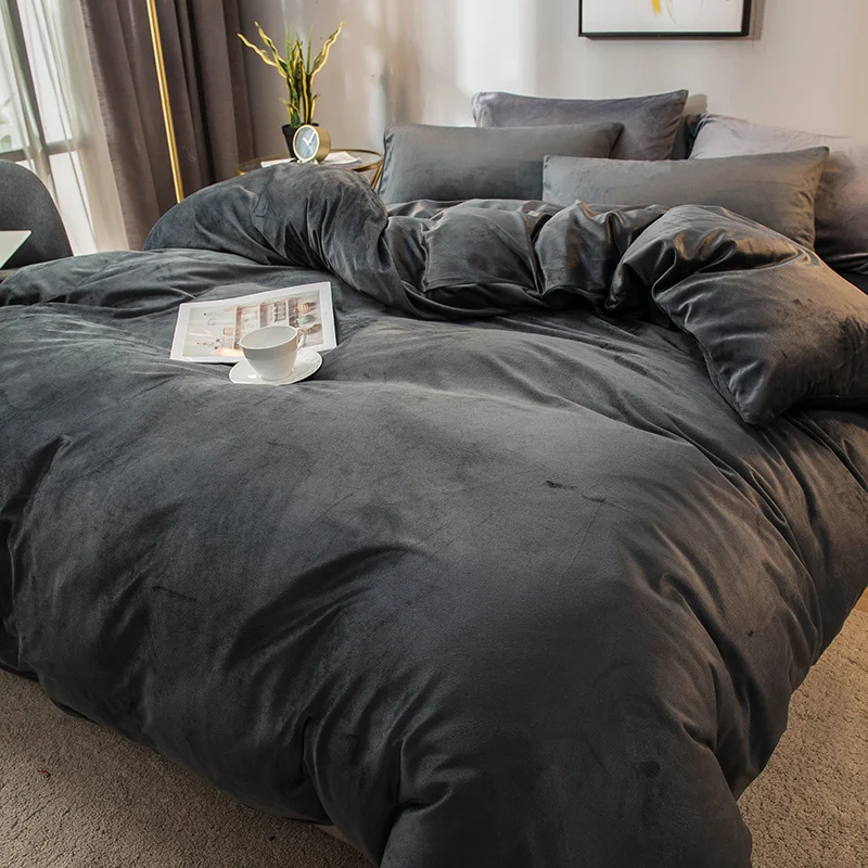 

Winter Coral Fleece Bedding Plush Denim Suede Fleece Soft Coral Shan Velvet Black