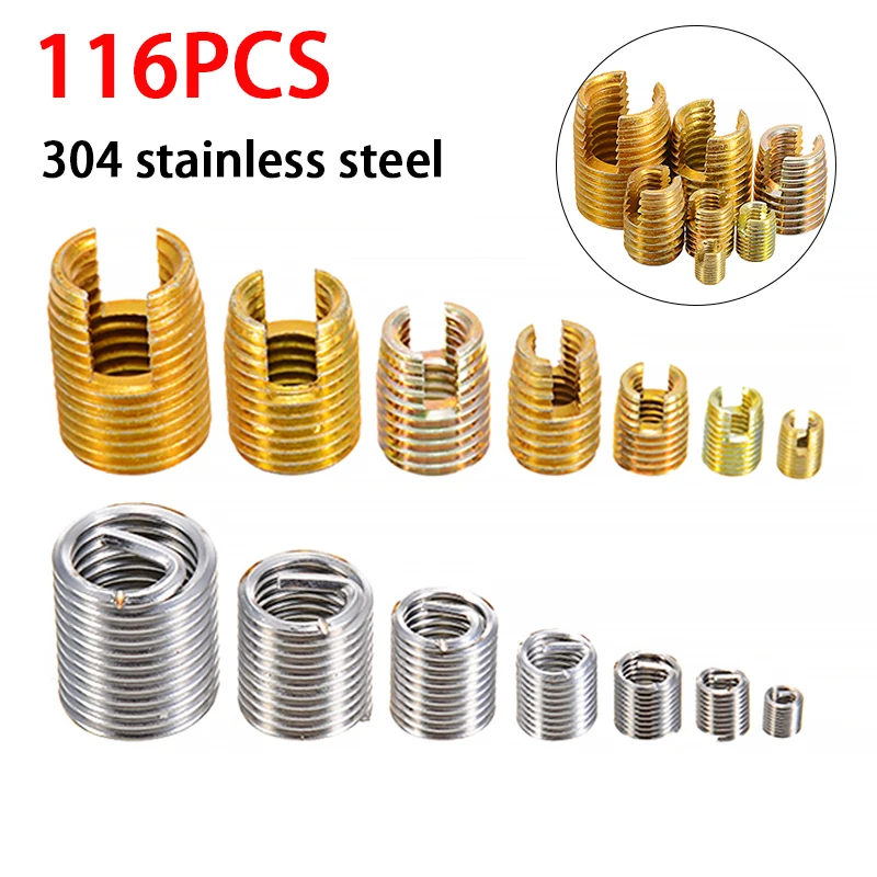 116Pcs High Strength Stainless Steel Thread Repair Insert Kit and Self Tapping Thread Repair Tool Kit M3-M12 For Hardware Repair afbeelding