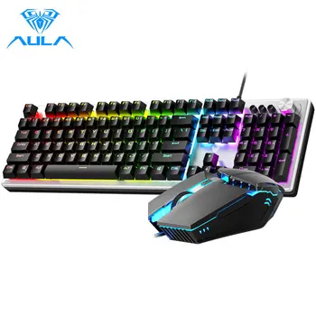 

AULA T200 Wired Gaming Keyboard Mouse Combos 104 keys Multimedia Knob Mix Backlight Keyboard Gaming Set for Notebook Desktop