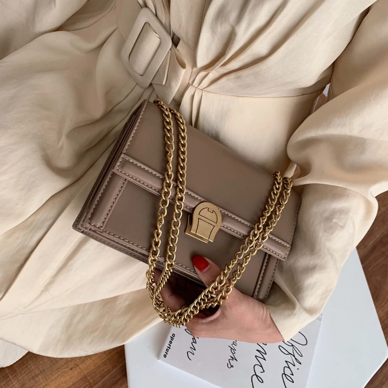Solid color Square Crossbody Bag 2020 Fashion New Quality PU Leather Women's Designer Handbag Lock Chain Shoulder Messenger bags