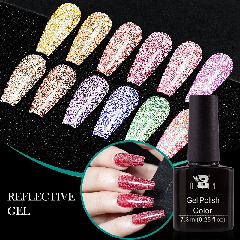 Reflective Glitter Gel Nail Polish Sparkle Diamond Effect 7.3ML Soak Off LED UV Gel Varnish Semi Permanent Lacquer For Nail Art