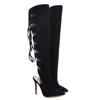 

Women sandal boots open toes Spring Summer Pointed Toe Cut Out Caged long Boots Stiletto Heel Women Shoes