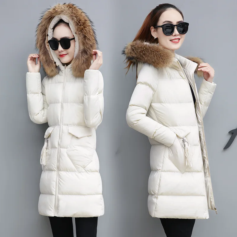 

New Style Hooded down Jacket Cotton-padded Clothes Coat Women's Mid-length Cotton-padded Jacket Sub-Large Fur Collar Cotton-padd